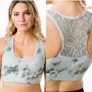 Zyia Active Hendrix Bomber Sports Bra With Lace Racer Back In Tie Dye Size L